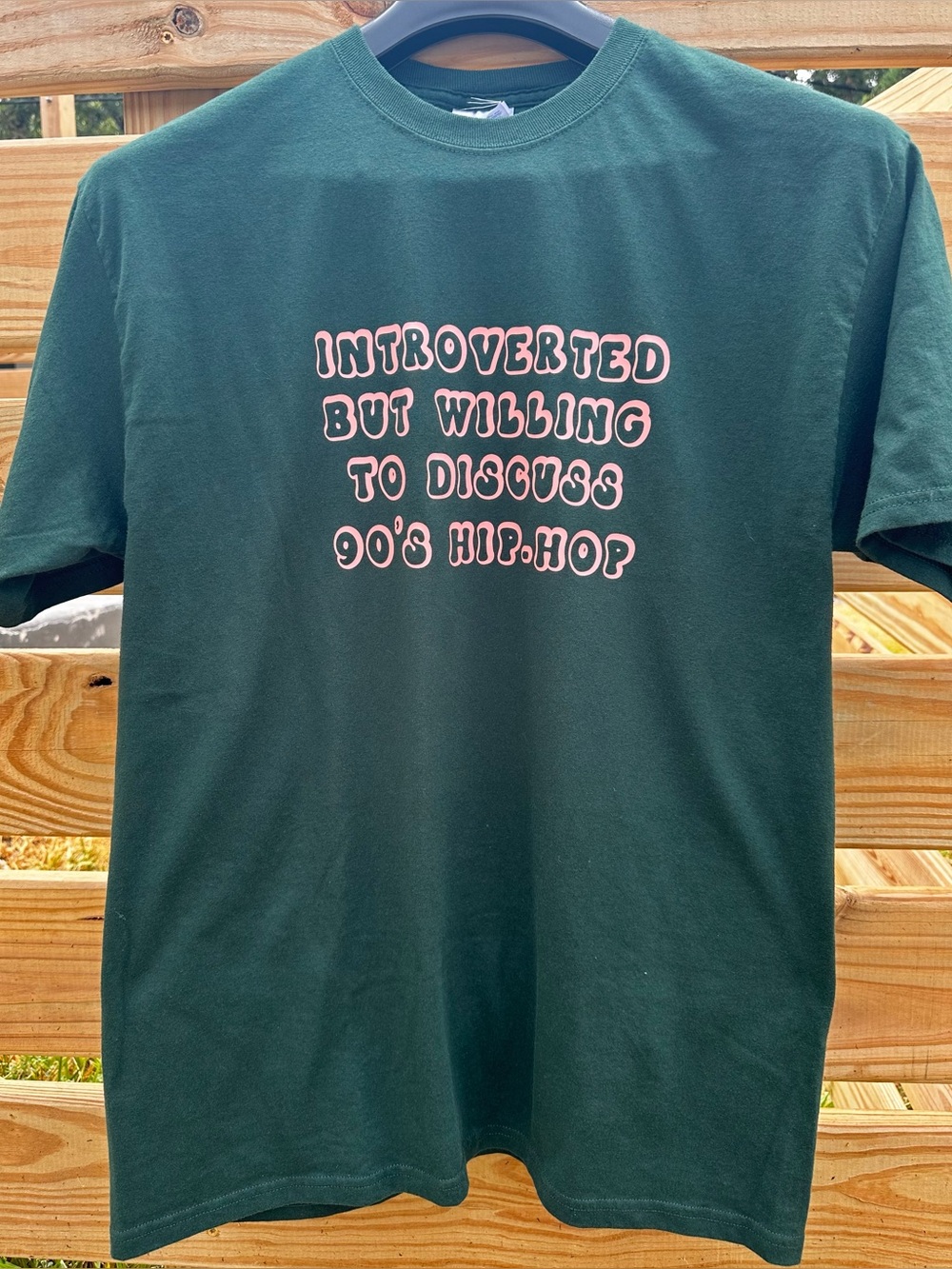 Upcycled Vintage 90s Hanes Heavyweight Hip Hop Graphic Tee - Forest Green / Pink